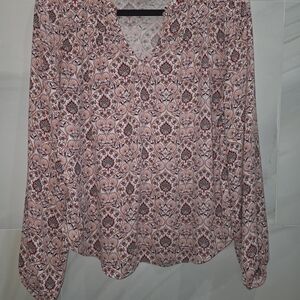 LOFT Pink and Red Patterned Blouse